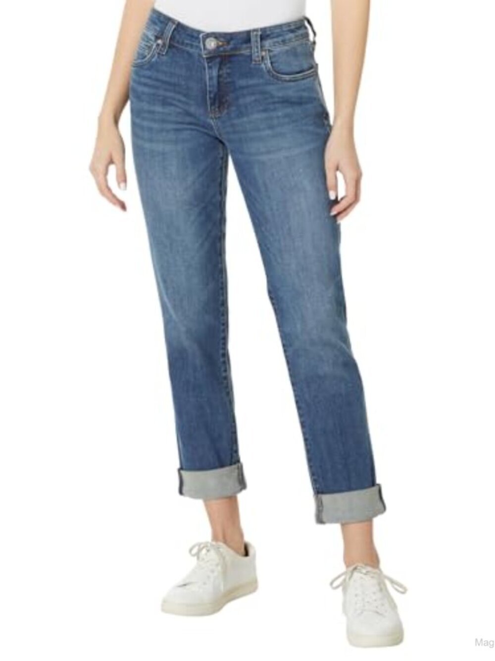 Boyfriend Jeans Mid Rise Tapered Leg Stretch Cotton Denim 5 Pocket